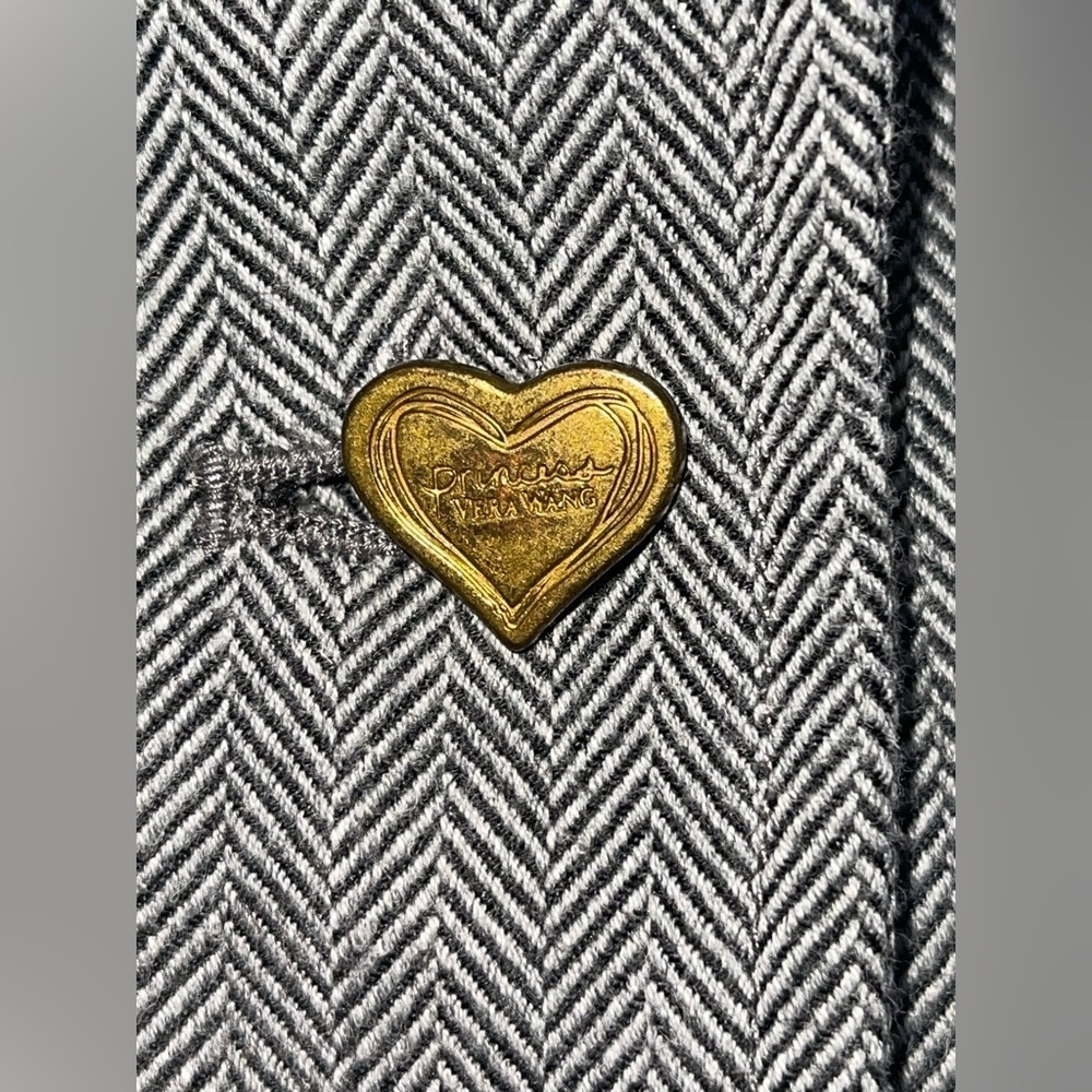 Princess Vera Wang Gray Herringbone Y2K Blazer Gold Heart Buttons Size Small - Picture 3 of 10